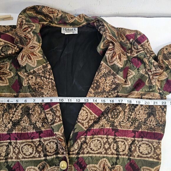 Vintage Rare Michael K Company Blazer Multi Pattern Design Sz Medium Floral S364 - Picture 5 of 9
